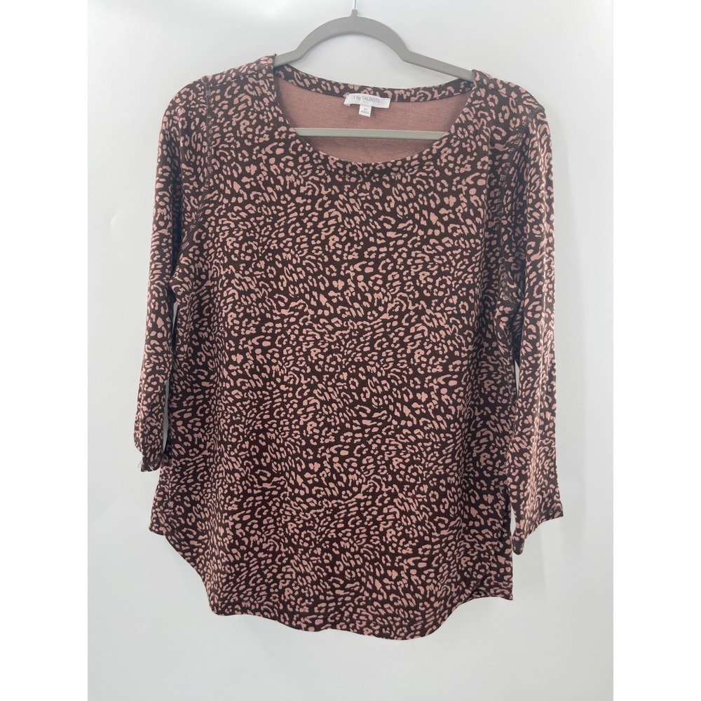 T by Talbots Mauve Brown Leopard Print Long Sleeve Active Top‎ Medium 1858
